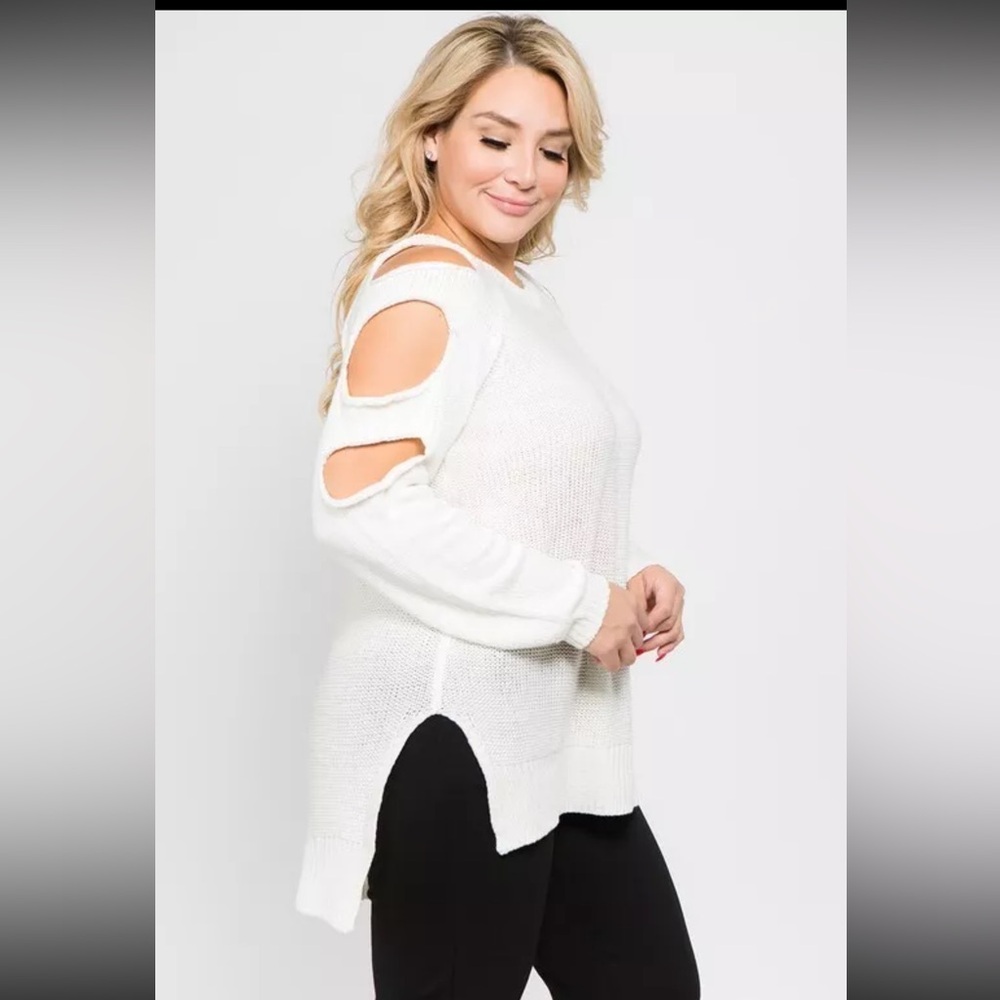 Mon Amour Cold Shoulder White Sweater-Small